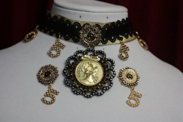 SOLD! 1640 Madam Coco Choker Gold Medallion Charms Set - Image 2
