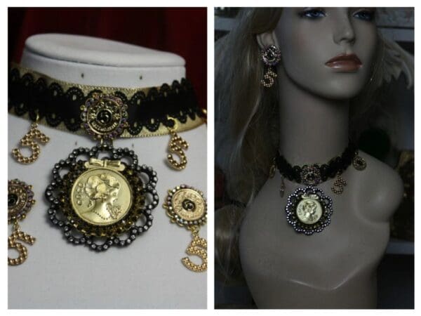 SOLD! 1640 Madam Coco Choker Gold Medallion Charms Set