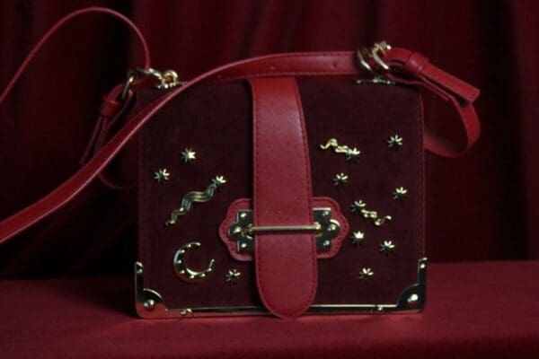 SOLD! 1670 Designer Inspired Galaxy Embellished Vine Red Faux Suede Crossbody Handbag - Image 2