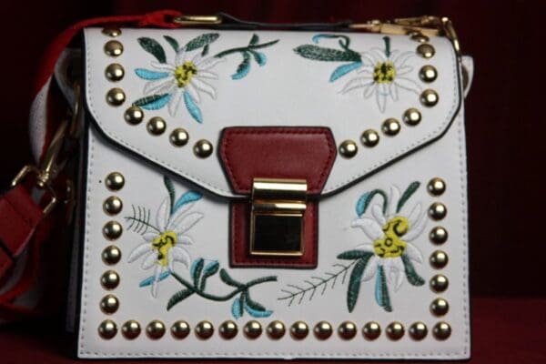 SOLD!1671 Designer Inspired Rivets Flower Embroidery Summer Crossbody Purse