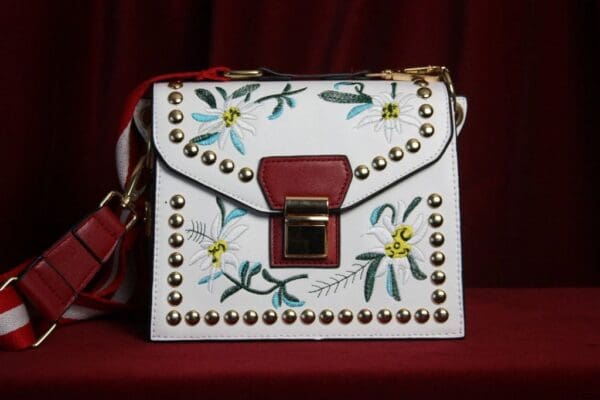 SOLD!1671 Designer Inspired Rivets Flower Embroidery Summer Crossbody Purse - Image 2