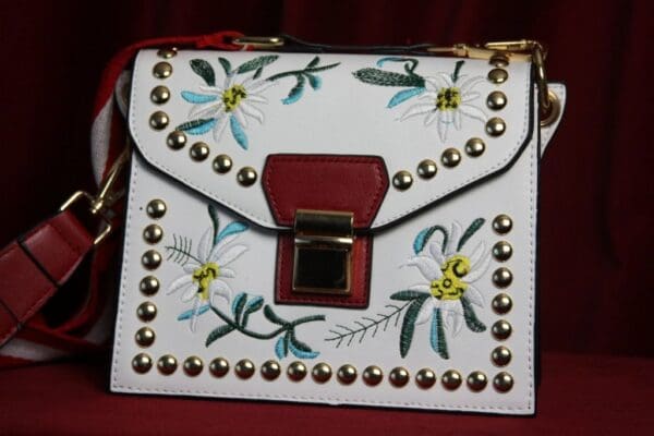 SOLD!1671 Designer Inspired Rivets Flower Embroidery Summer Crossbody Purse - Image 5