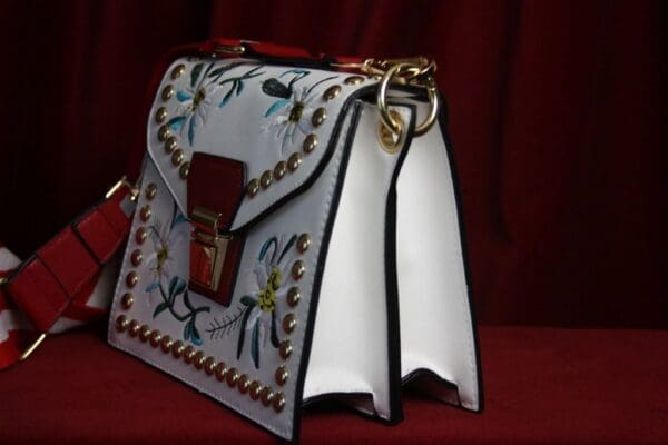 SOLD!1671 Designer Inspired Rivets Flower Embroidery Summer Crossbody Purse - Image 3