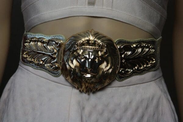 SOLD! 1674 Baroque Massive Gold Tone Lion Head Waist Belt - Image 5