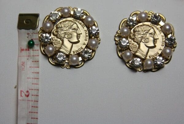 SOLD! 1681 Authentic Chanel Repurposed Button Pearl Studs Earrings - Image 3