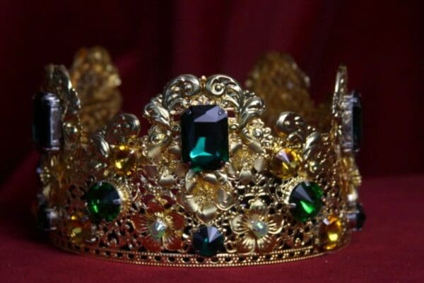 SOLD! 1698 Baroque Filigree Green Crystal Flower Tall Crown Headband - Image 6