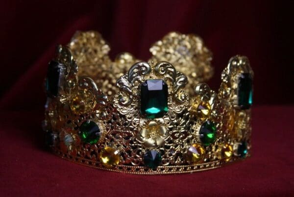 SOLD! 1698 Baroque Filigree Green Crystal Flower Tall Crown Headband - Image 2