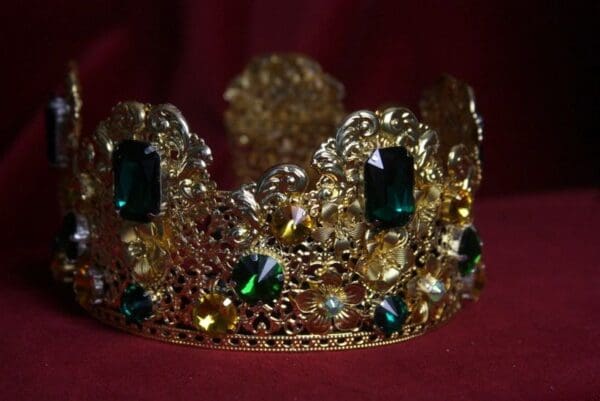 SOLD! 1698 Baroque Filigree Green Crystal Flower Tall Crown Headband - Image 3