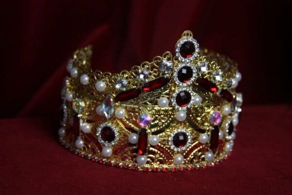 SOLD! 1700 Baroque Alta Moda 2017 Tall Red Crystal Pearl Crown Headband - Image 3