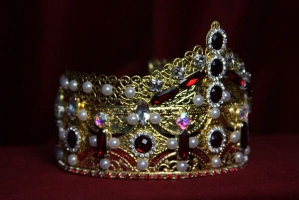 SOLD! 1700 Baroque Alta Moda 2017 Tall Red Crystal Pearl Crown Headband - Image 5