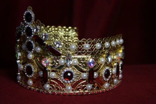 SOLD! 1700 Baroque Alta Moda 2017 Tall Red Crystal Pearl Crown Headband - Image 6