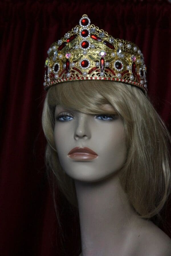 SOLD! 1700 Baroque Alta Moda 2017 Tall Red Crystal Pearl Crown Headband - Image 8