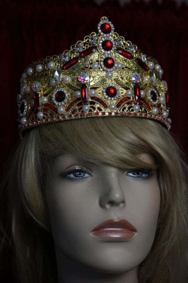 SOLD! 1700 Baroque Alta Moda 2017 Tall Red Crystal Pearl Crown Headband - Image 9