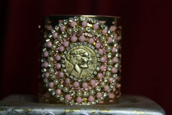 SOLD! 1721 Repurposed Authentic Chanel Button Pale Pink Bangle Cuff