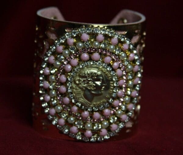 SOLD! 1721 Repurposed Authentic Chanel Button Pale Pink Bangle Cuff - Image 2