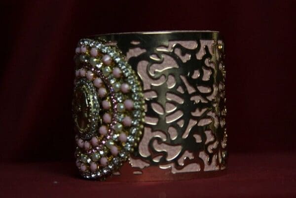 SOLD! 1721 Repurposed Authentic Chanel Button Pale Pink Bangle Cuff - Image 6