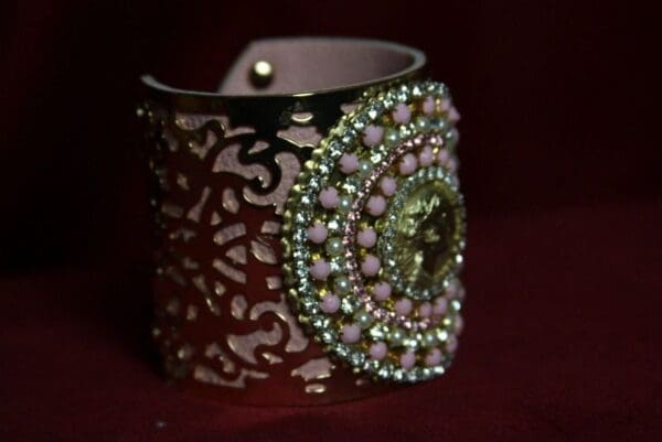 SOLD! 1721 Repurposed Authentic Chanel Button Pale Pink Bangle Cuff - Image 3