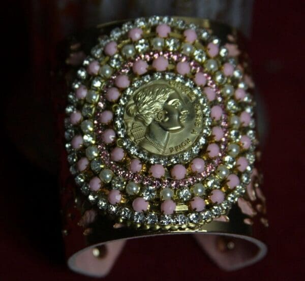SOLD! 1721 Repurposed Authentic Chanel Button Pale Pink Bangle Cuff - Image 4