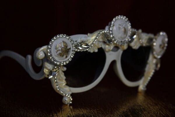 SOLD! 1747 White Crystal Eagle Button Embellished Sunglasses - Image 5