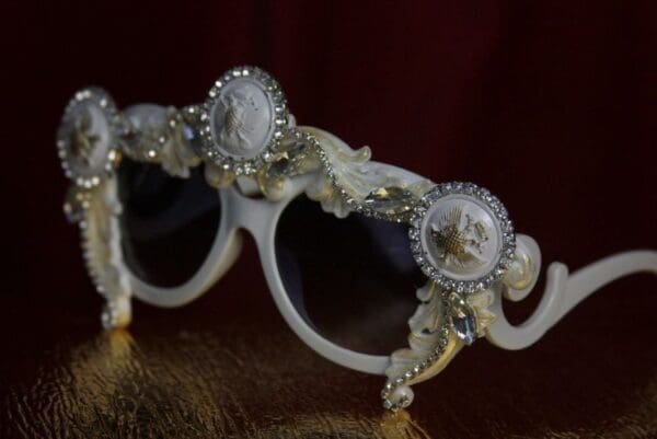SOLD! 1747 White Crystal Eagle Button Embellished Sunglasses - Image 6