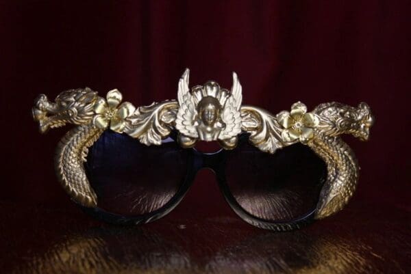 SOLD! 1752 Baroque Medieval Dragon Goddess Gold E,bellished Sunglasses - Image 5