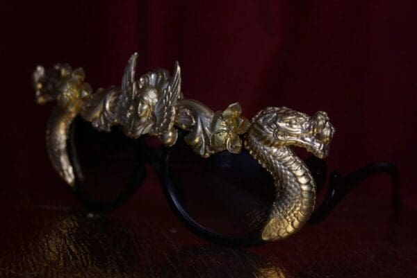 SOLD! 1752 Baroque Medieval Dragon Goddess Gold E,bellished Sunglasses - Image 6