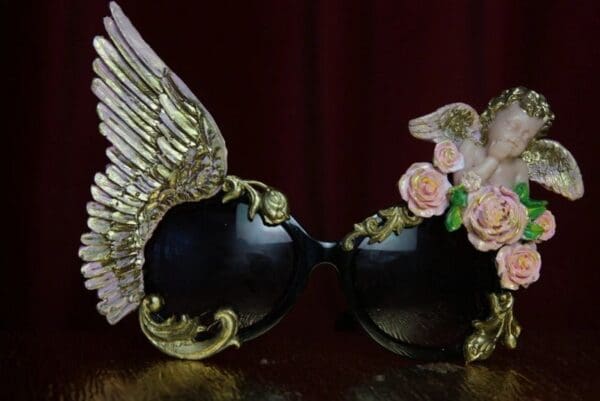 SOLD! 1753 Baroque Pink Pearlish Winged Cherub Hand Painted Sunglasses - Image 5