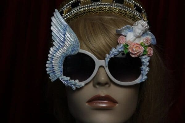 SOLD! 1754 Baroque Winged Blue Pearl Cherub Hand Painted Sunglasses - Image 8