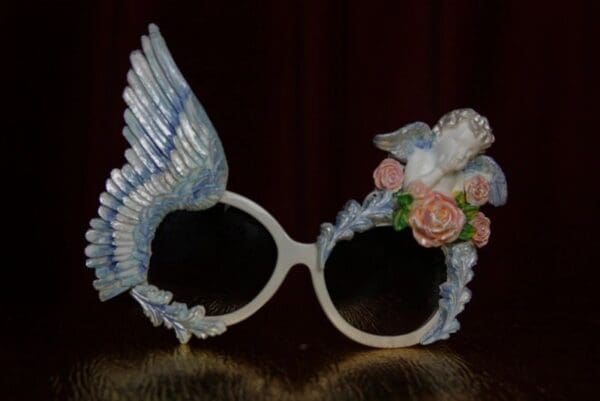 SOLD! 1754 Baroque Winged Blue Pearl Cherub Hand Painted Sunglasses - Image 4