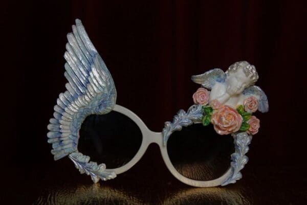 SOLD! 1754 Baroque Winged Blue Pearl Cherub Hand Painted Sunglasses - Image 6