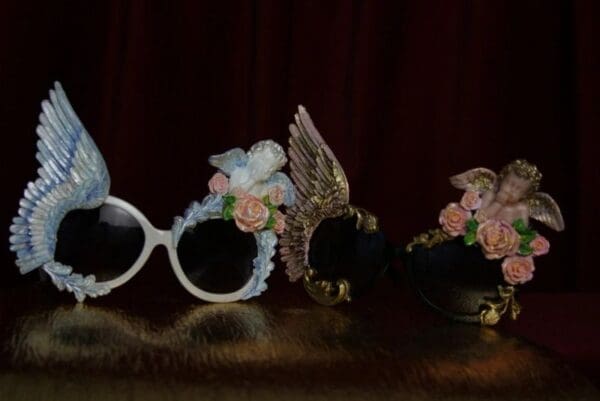 SOLD! 1754 Baroque Winged Blue Pearl Cherub Hand Painted Sunglasses - Image 5