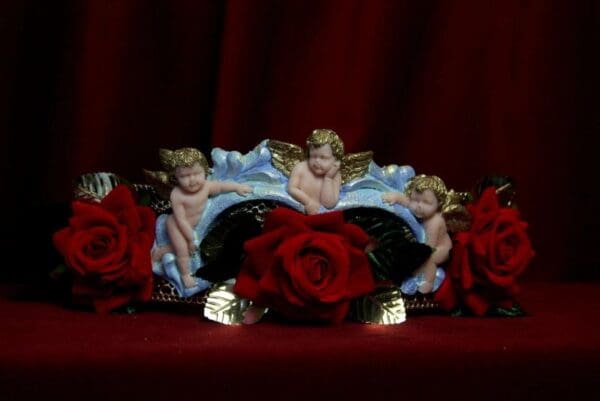 SOLD! 1755 Baroque Cherubs Velvet Red Rose Embellished Waist Belt - Image 6