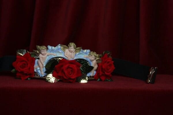 SOLD! 1755 Baroque Cherubs Velvet Red Rose Embellished Waist Belt - Image 8