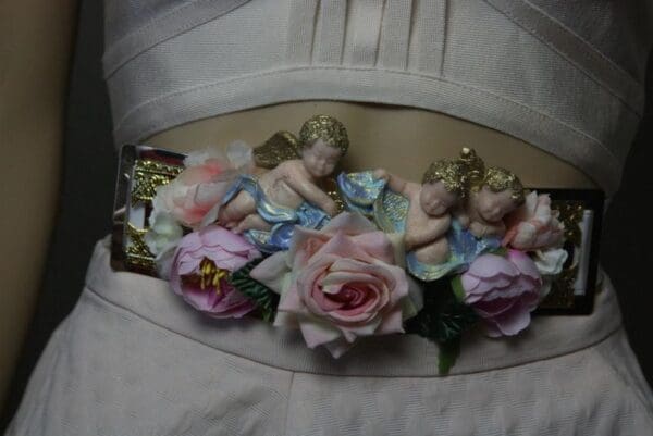 SOLD! 1756 Baroque Vivid Cherubs Pale Velvet Rose Embellished Belt - Image 6