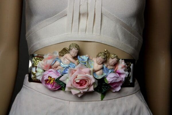 SOLD! 1756 Baroque Vivid Cherubs Pale Velvet Rose Embellished Belt