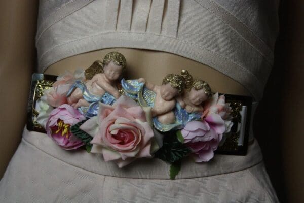 SOLD! 1756 Baroque Vivid Cherubs Pale Velvet Rose Embellished Belt - Image 8