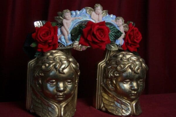 SOLD! 1755 Baroque Cherubs Velvet Red Rose Embellished Waist Belt - Image 2