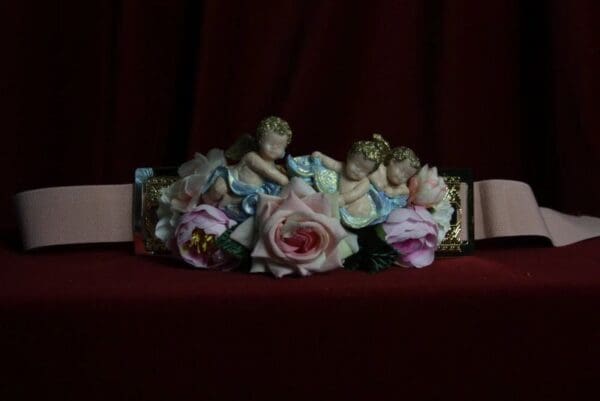 SOLD! 1756 Baroque Vivid Cherubs Pale Velvet Rose Embellished Belt - Image 3