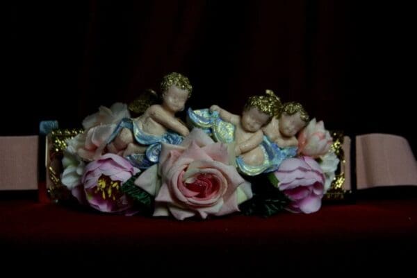 SOLD! 1756 Baroque Vivid Cherubs Pale Velvet Rose Embellished Belt - Image 7