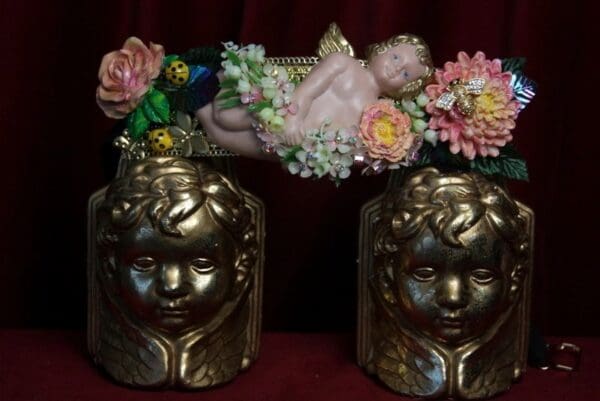 SOLD! 1769 Stunning Vivid Cherub Hand Painted Flower Bee Flower Waist Belt - Image 2