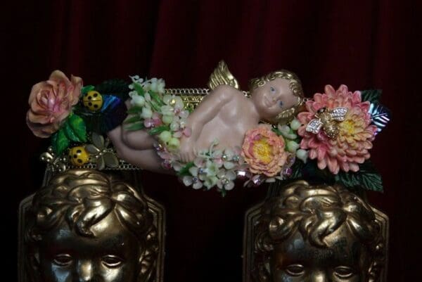 SOLD! 1769 Stunning Vivid Cherub Hand Painted Flower Bee Flower Waist Belt - Image 10