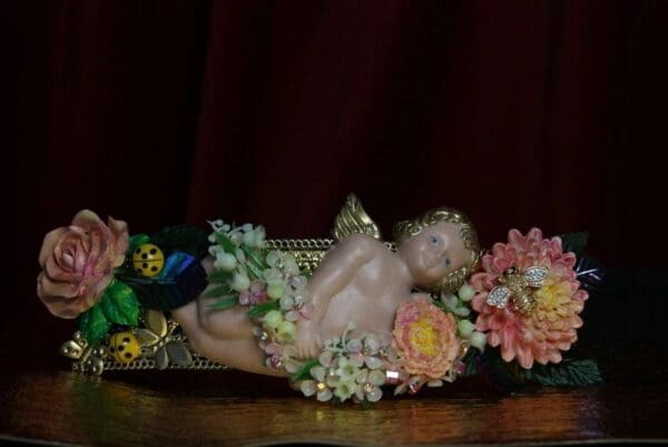 SOLD! 1769 Stunning Vivid Cherub Hand Painted Flower Bee Flower Waist Belt - Image 9