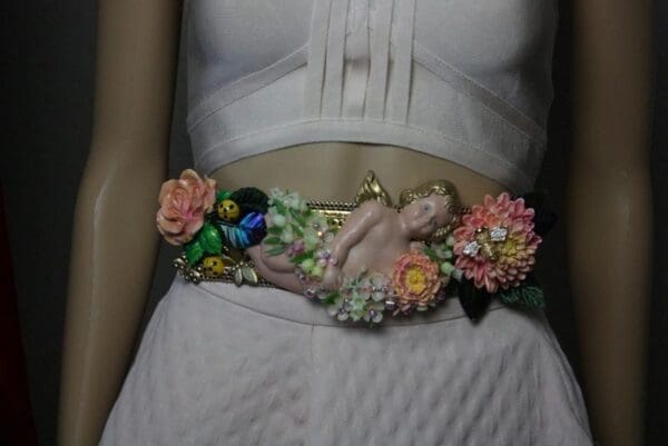 SOLD! 1769 Stunning Vivid Cherub Hand Painted Flower Bee Flower Waist Belt - Image 8