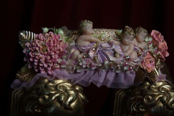 SOLD! 1770 Stunning Vivid Cherubs Angels Baroque Hand Painted Flower Crystal Waist Belt - Image 8