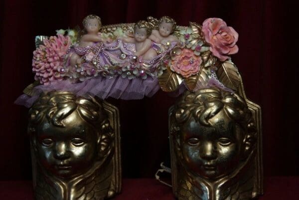 SOLD! 1770 Stunning Vivid Cherubs Angels Baroque Hand Painted Flower Crystal Waist Belt - Image 4