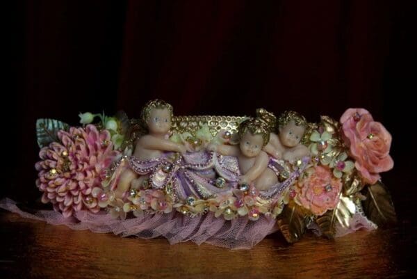 SOLD! 1770 Stunning Vivid Cherubs Angels Baroque Hand Painted Flower Crystal Waist Belt - Image 2