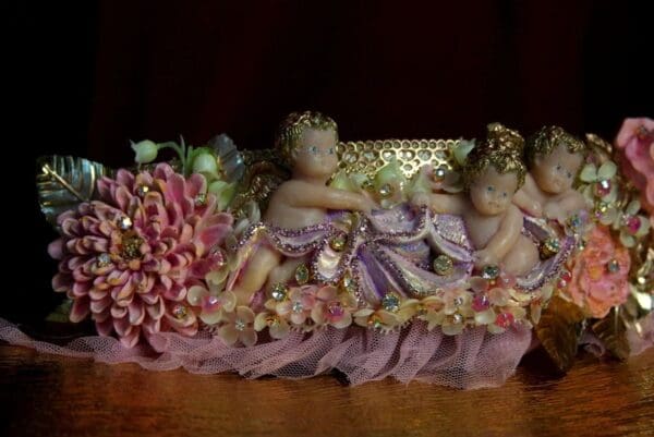 SOLD! 1770 Stunning Vivid Cherubs Angels Baroque Hand Painted Flower Crystal Waist Belt - Image 5
