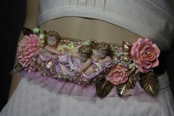 SOLD! 1770 Stunning Vivid Cherubs Angels Baroque Hand Painted Flower Crystal Waist Belt - Image 7