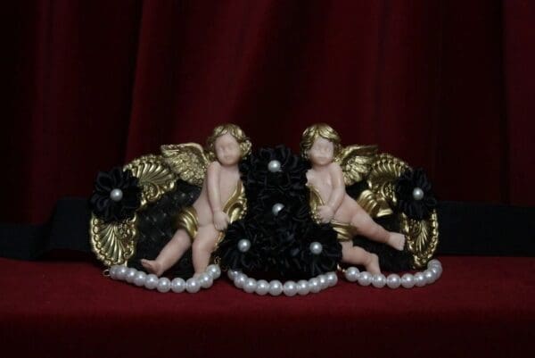 SOLD!1775 Total Baroque Vivid Cherubs Black Flower Pearl Waist Belt - Image 6