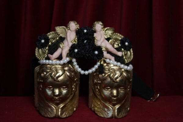 SOLD!1775 Total Baroque Vivid Cherubs Black Flower Pearl Waist Belt - Image 7